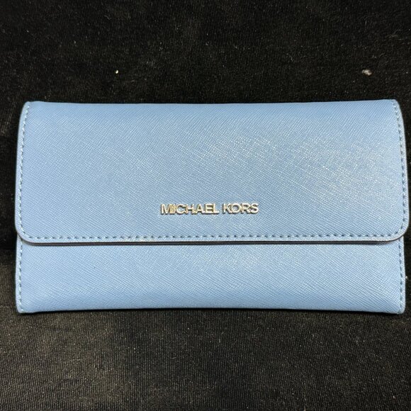 Michael Kors Blue Leather Flap Wallet - Picture 1 of 4